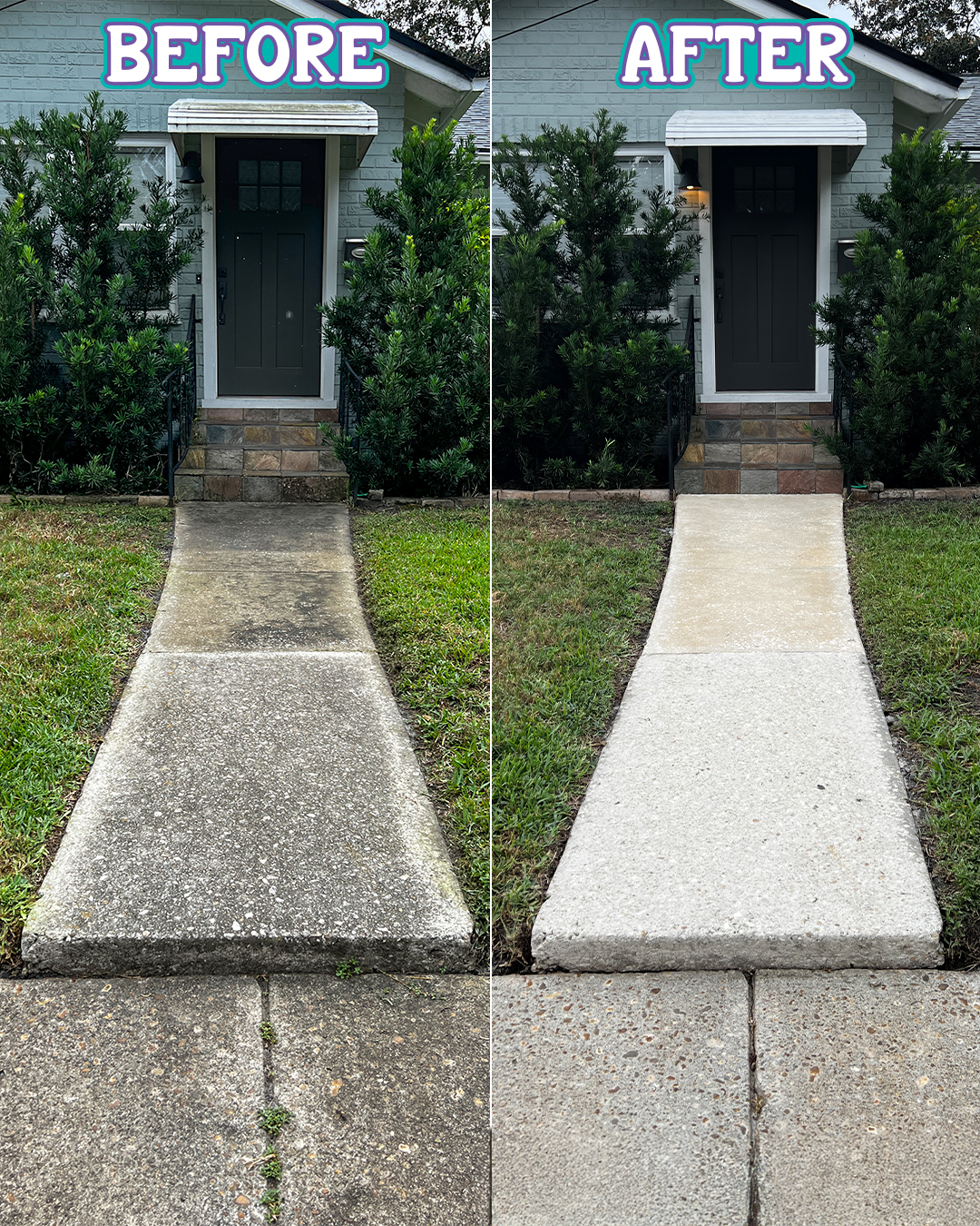 Restored paver walkway, bright and like-new.